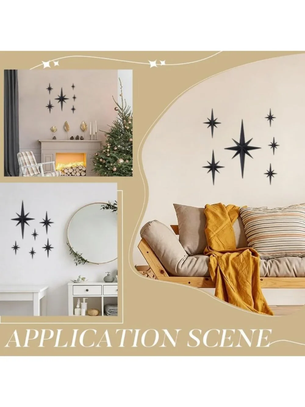 6Pcs Black 3D Star Wall Decor Set - Mid Century Modern Vintage Art for Home